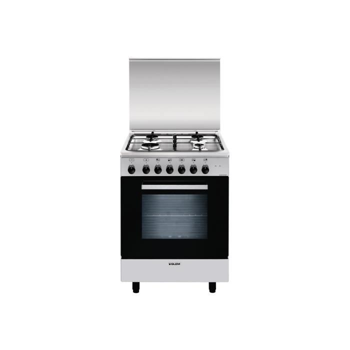 Cuisinière Glem Alpha A654MI6 - Largeur 60 cm - Profondeur 50 cm - Hauteur 140 cm - Classe A - Acier inoxydable - Glem