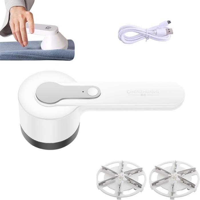Rasoir Anti Bouloche Electrique avec 2 Lames Et Recharge USB Rasoir Anti-Peluche Portable pour Vêtemen Pulls Tapis Canap Blanc