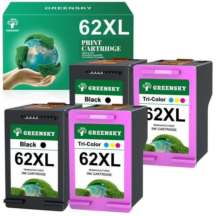 Pack De 4 Cartouches D'encre HP 62 XL - Cyan, Jaune, Magenta, Noir - Neuf Sous Emballage