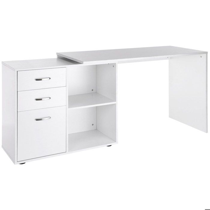 Bureau dangle - HOMCOM - droit modulable table manger 2 en 1 informatique 3 tiroirs 2 niches - MDF - blanc