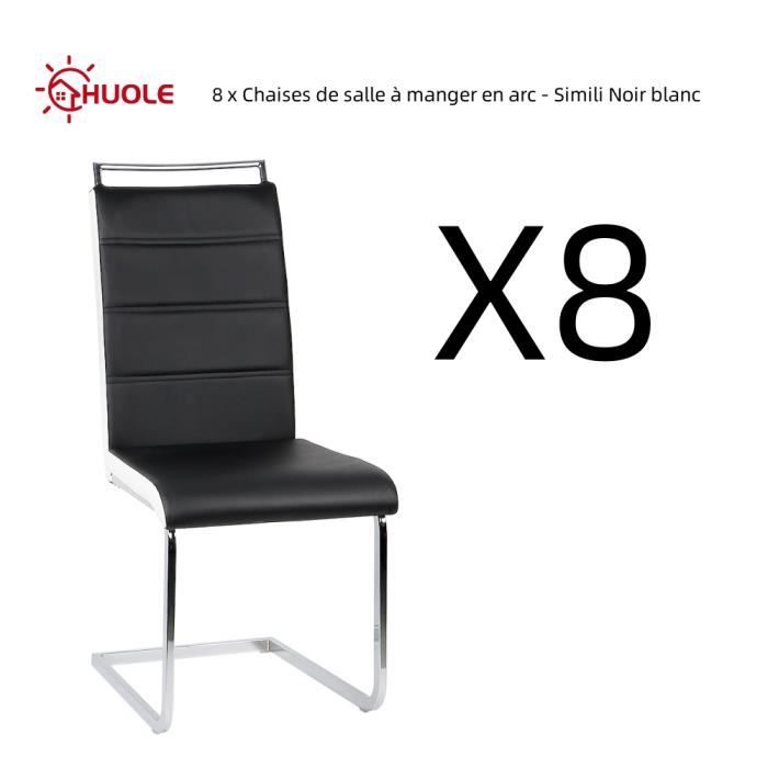 HUOLE 8 x Chaises de salle à manger en arc - Simili Noir blanc - Contemporain - L 46 x 44 cm