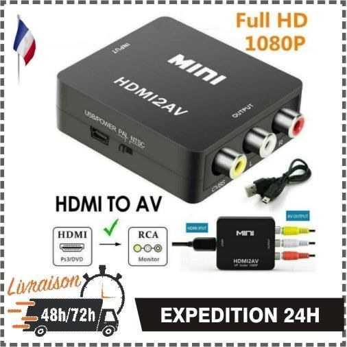 Mini Adaptateur Convertisseur HDMI vers RCA AV/CVSB L/R HD 1080p VG