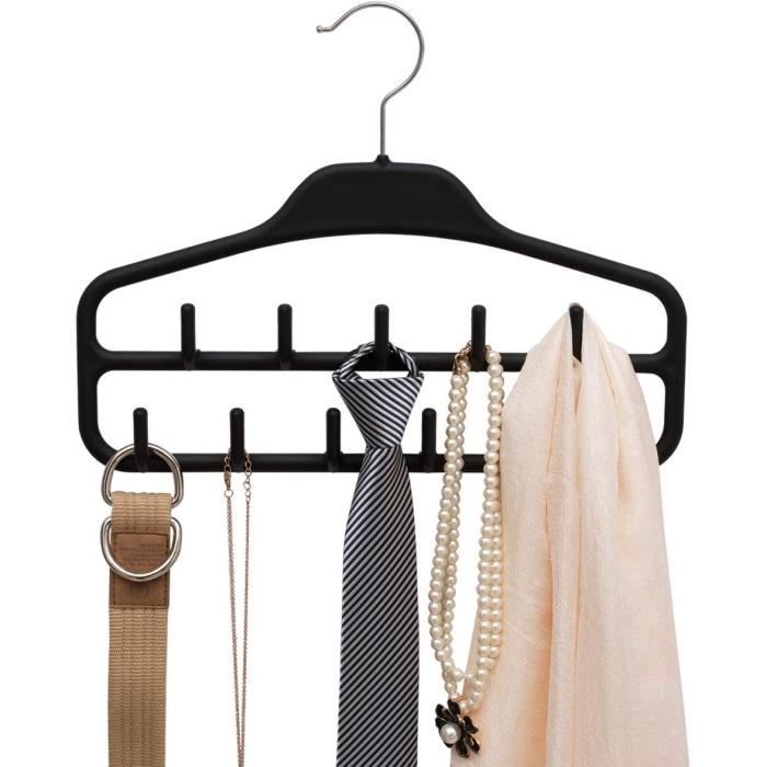 2 Cintres Bois Porte Ceintures 8 Crochets 360° Pivotant - Rangement Cravates Et Accessoires