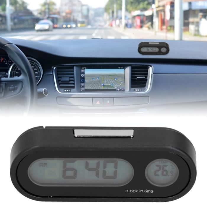 Horloge Voiture Digitale 2-en-1 Avec Thermomètre - Affichage LCD Rétroéclairé - Adhésif Tableau De Bord