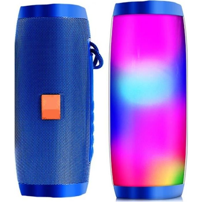 KIVTEET®Haut-parleur bluetooth LED caisson de basses haut-parleur bluetooth sans fil portable couleur LED extérieur étanche-bleu