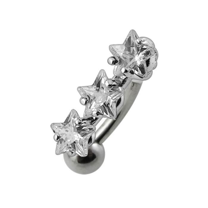 CM Crareesi Mania Piercing Nombril Double Chaîne Lune – Acier 316L, Opale & Zircone, Calibre 14
