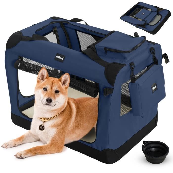 Meilleurs prix pour Leopet® Sac De Transport Pour Chiens - Gamelle, Pliable, Respirant, Taille L, Bleu Marine - Bagage, Panier Pour Animal De Compagnie