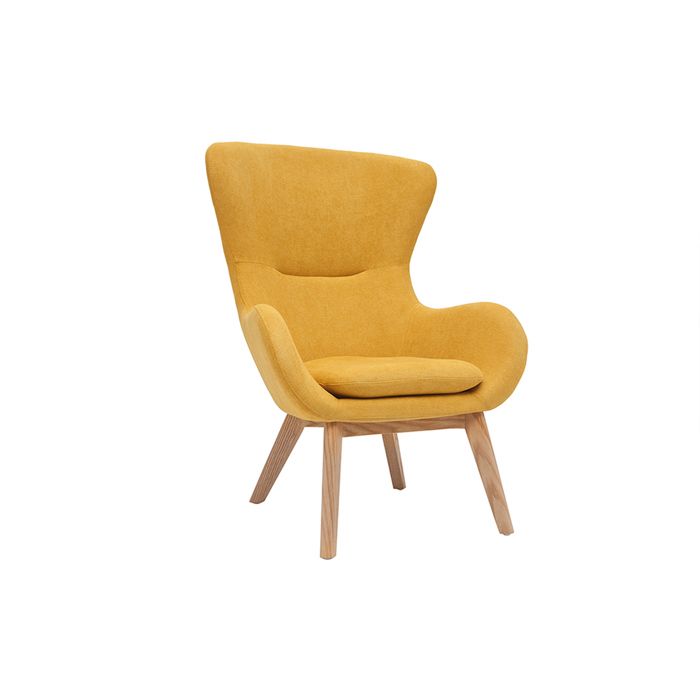 Miliboo - Fauteuil scandinave en tissu effet velours jaune moutarde et bois ESKUA Miliboo - Fauteuil scandinave en tissu effet velours jaune moutarde et bois ESKUA