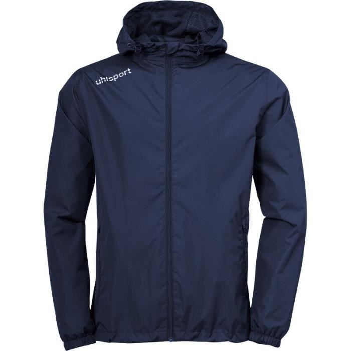 Veste de pluie Uhlsport Essential Rain - Homme - Bleu - Col montant avec capuche - Revêtement hydrofuge 1500mm