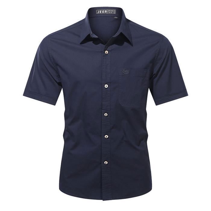 Chemise manches courtes Anthony en vichy marine - Col boutonné | Café Coton