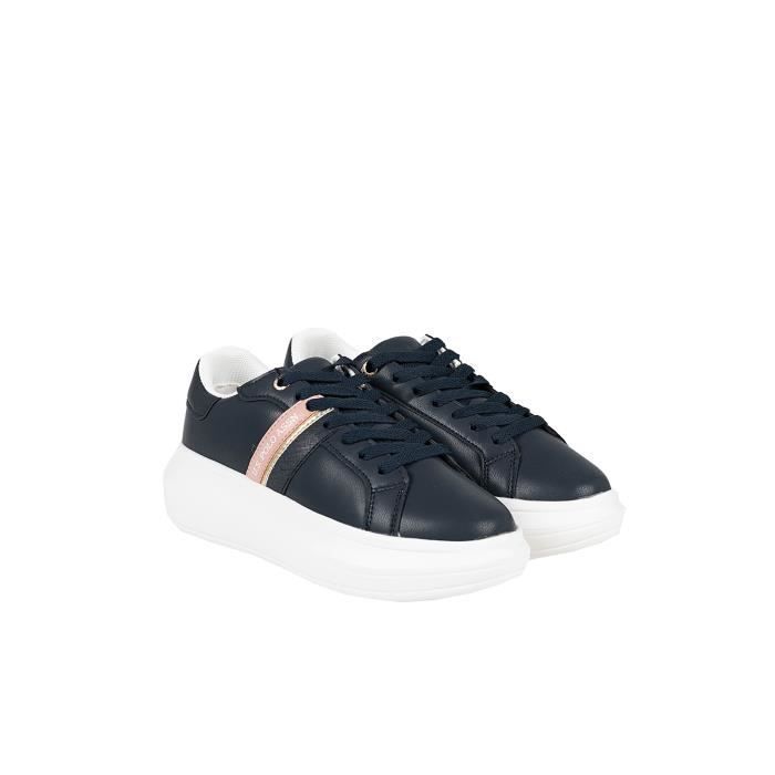 Baskets Femme Polo Helis011 en Cuir Bleu avec Lacets
