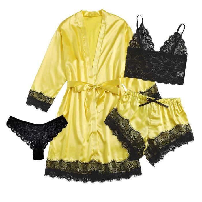 Ensemble Lingerie De Nuit En Soie Dentelle Pour Femmes – Pyjama Sexy Et Nuisette Confortable
