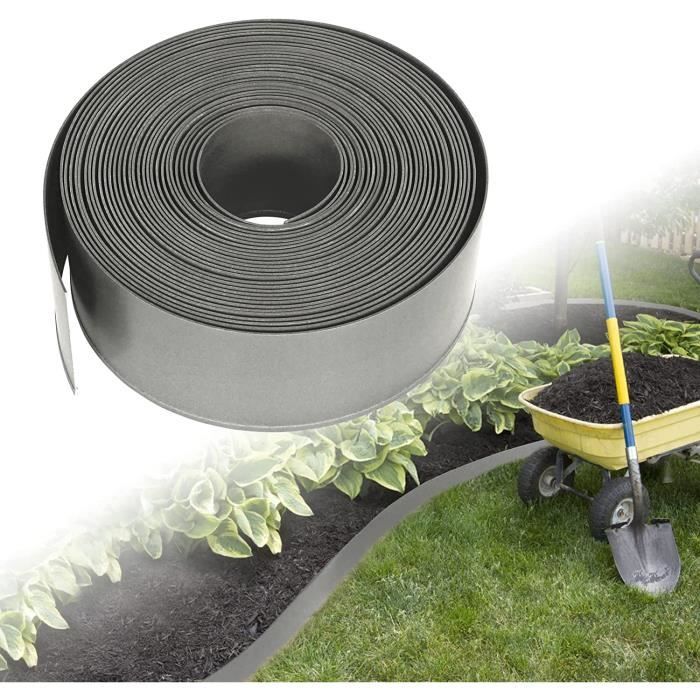 NAIZY Bordure de pelouse jardin 20m en plastique PP - flexible - Protection UV résistante aux intempéries, Gris
