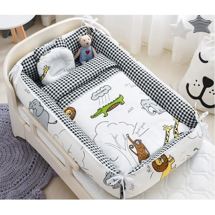 Reducteur de lit Bebe 90x50 cm Velours - Cocon Bebe lit nid Ergonomique  Cocon en 5 parties avec chauffant cube sensoriel Hiboux