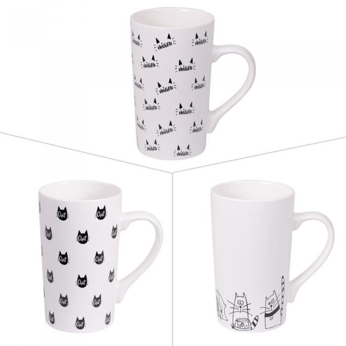 TREND'UP LOT DE 3 MUGS XL 50 CL MAT CAT ASSORTIS NEURE Blanc