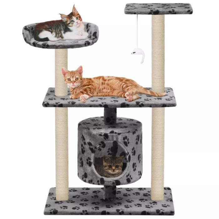 Meilleurs prix pour Arbre à chat Meubles pour chats grande capacité griffoir niches colonnes renforcéesavec griffoir en sisal 95 cm Gris Motif de pattes