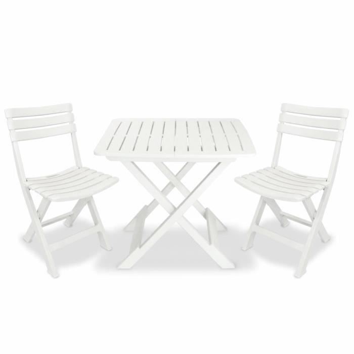 7527Elégance- Ensemble de bistro pliable 3 pcspcs - 2 personnes - Table + 2 chaises,Salon de jardin,Mobilier Plastique Blanc Taille: