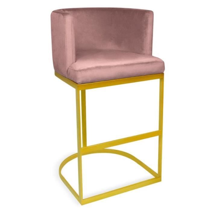 chaise de bar velours vintage - paris prix - noemy - rose & or - l. 55 x p. 53 x h. 100 cm