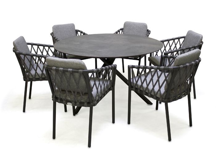 table de jardin ronde pilat-tb129 et 6 fauteuils pilat-ft empilables