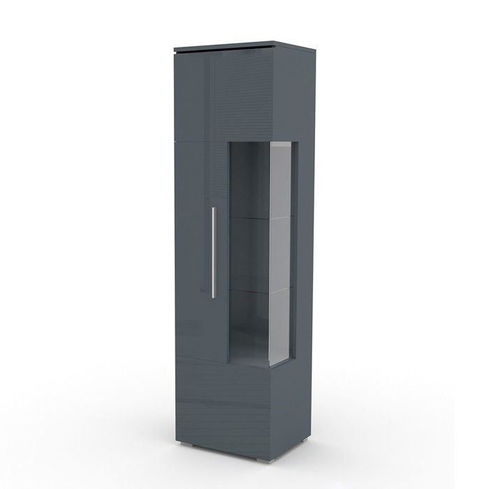 Vitrine haute design avec éclairage collection BOMBAY. Coloris gris brillant. Ouverture Gauche Vitrine haute design avec éclairage collection BOMBAY. Coloris gris brillant. Ouverture Gauche