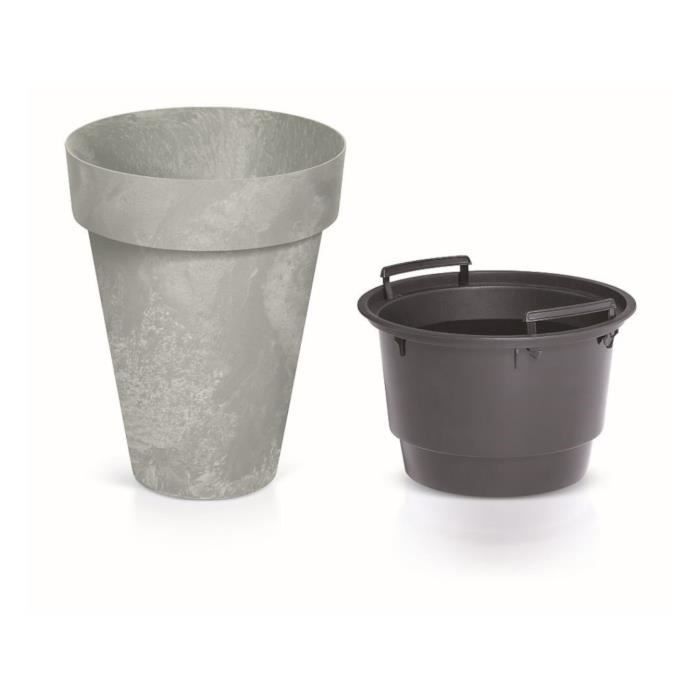 Pot De Fleurs 2 En 1 Aspect Bois - Diamètre 25 Cm, Hauteur 48 Cm - Avec Seau Intérieur - Marron Café Prosperplast
