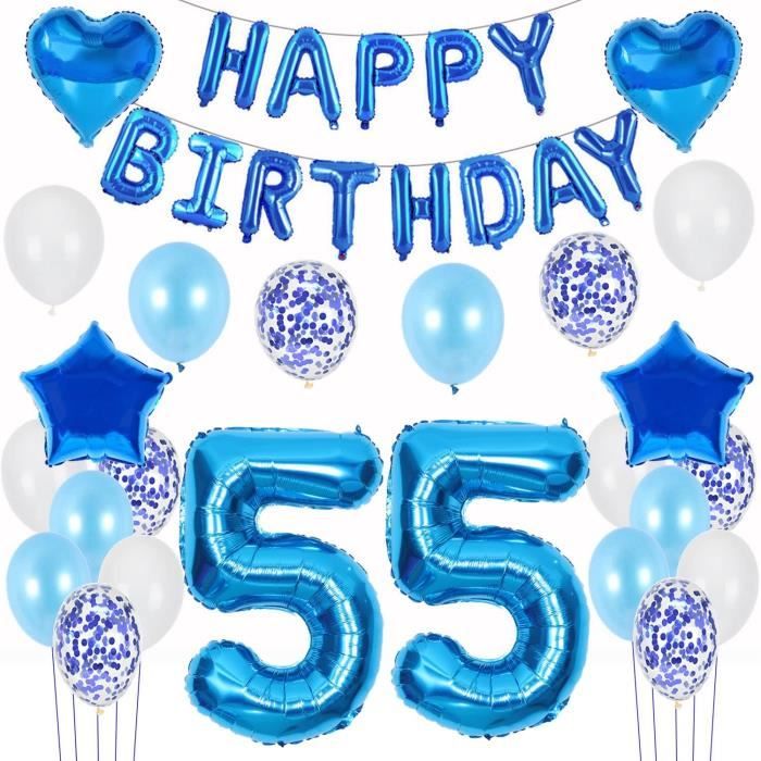 Ballons 55 Ans Anniversaire Homme Decoration Bleu Décoration Ballons 55 Ans Anniversaire Homme Decoration Bleu Décoration