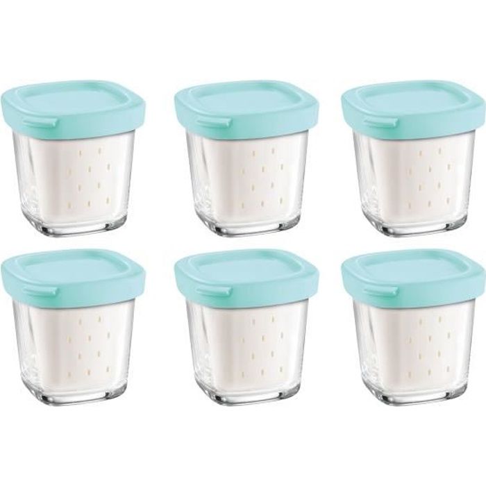 6 pots yaourt pour Multi-Délices couvercles blanc Seb 