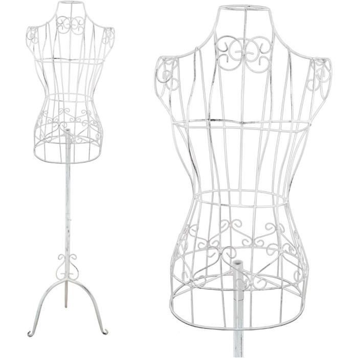 Mannequin Couture Bella Donna PrimoLiving – Métal Vintage Blanc Antique, Hauteur 160 Cm, Idéal Présentation Vêtements