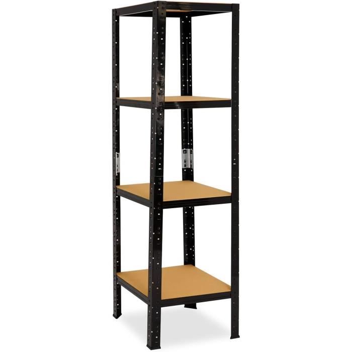 Étagère Métallique Industrielle 180x110x40 Cm - 4 Niveaux, Charge 175 Kg/niveau, Noir