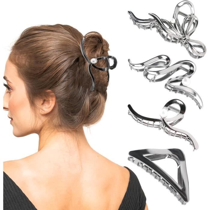 Lot De 4 Pinces à Cheveux Crabe – Tendance Chic En Blanc, Beige, Marron Et Noir