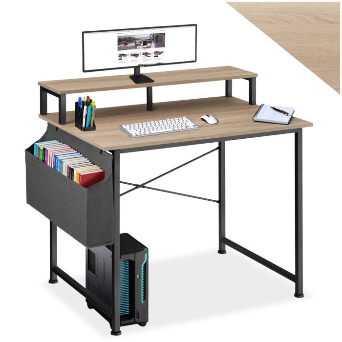 Bureau TECTAKE Table THORNTON Bois clair Acier Étagère