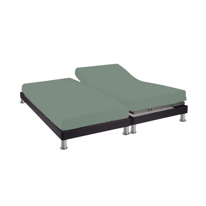 Drap housse pour lit articulé 2x80x200 vert de gris 100% coton Terre de Nuit