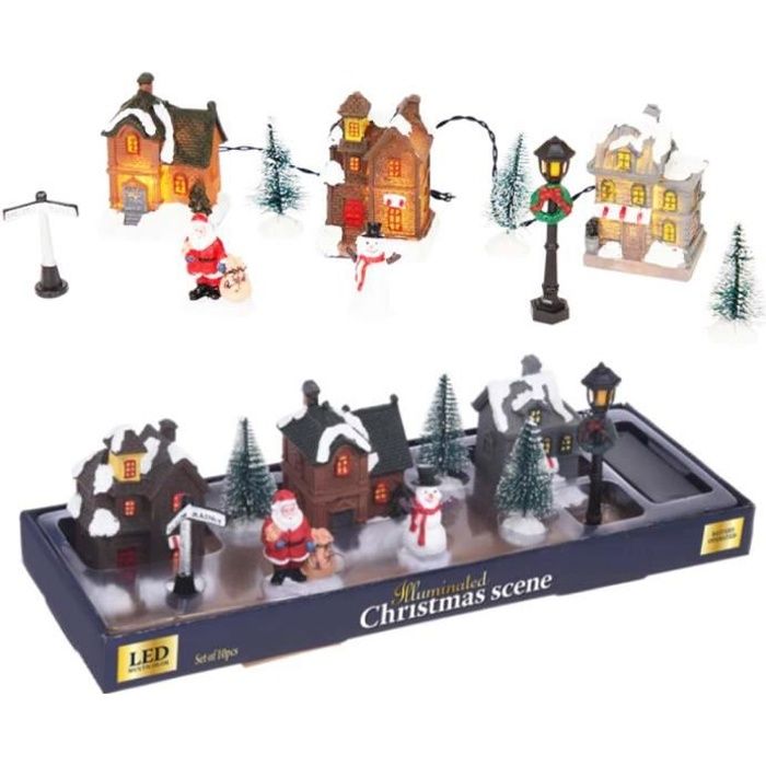 Coffret Village de Noël Lumineux LED 10 Pièces Décoration de Noël