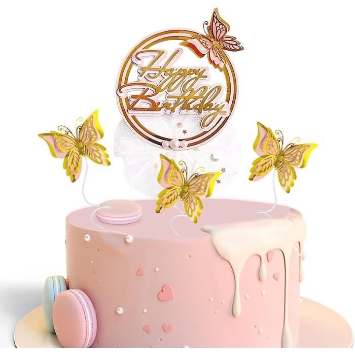 16 Pièces Gâteau Topper de Papillon avec Happy Birthday Cake Topper  Acrylique Gâteau Cupcake de Papillon Décoration de Gâteau pour Anniversaire