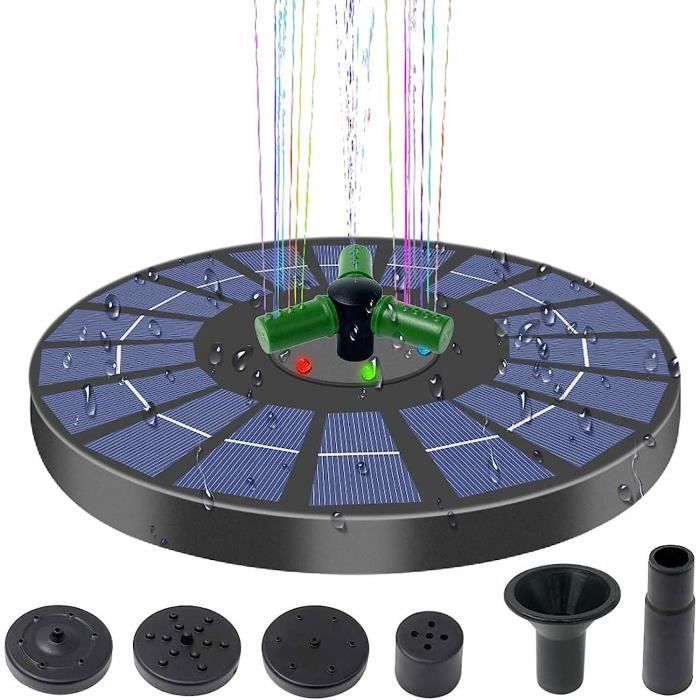 Fontaine Solaire 6W SZMP Avec Télécommande - 54 LEDs Colorées, Batterie 4000mAh, 8 Buses Pour Bain D'Oiseaux, Étang Et Patio