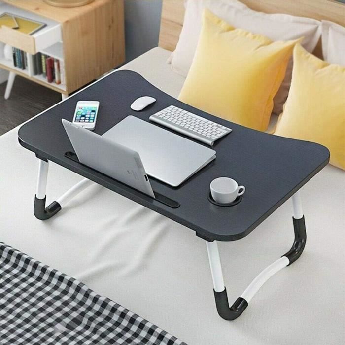 Bureau pliable pour ordinateur portable, table de lit pour ordinateur portable, écrire et manger, dans le canapé et le lit (noir