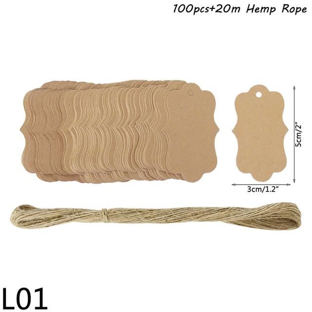 200 étiquettes Cadeau En Papier Kraft Avec Corde - 7x4 Cm, Blanches, Pour Emballage Et Bricolage