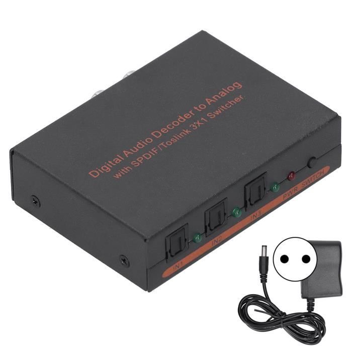 Commutateur de Son Optique Numérique SPDIF 4x2, Répartiteur de Son SPDIF 4 Entrées 2 Sorties avec Télécommande IR, Prise en Charge de DTS HD, pour Dolby TrueHD, LPCM2.0 (Prise UE