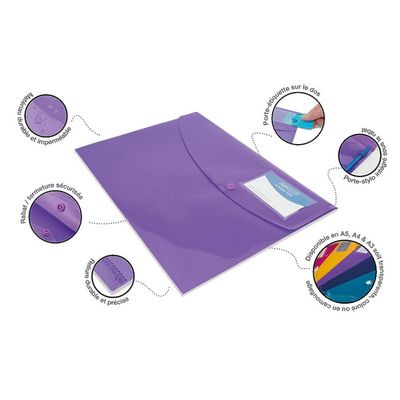 Rapesco 1681 Lot De 10 Pochettes Porte-Documents A4+ – Transparentes Couleurs Vives, Bouton-Pression, Porte-Cartes & Porte-Stylo, Superline