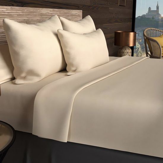 Crème double taille drap housse & deux taies easy care poly coton feuille set Crème double taille drap housse & deux taies easy care poly coton feuille set