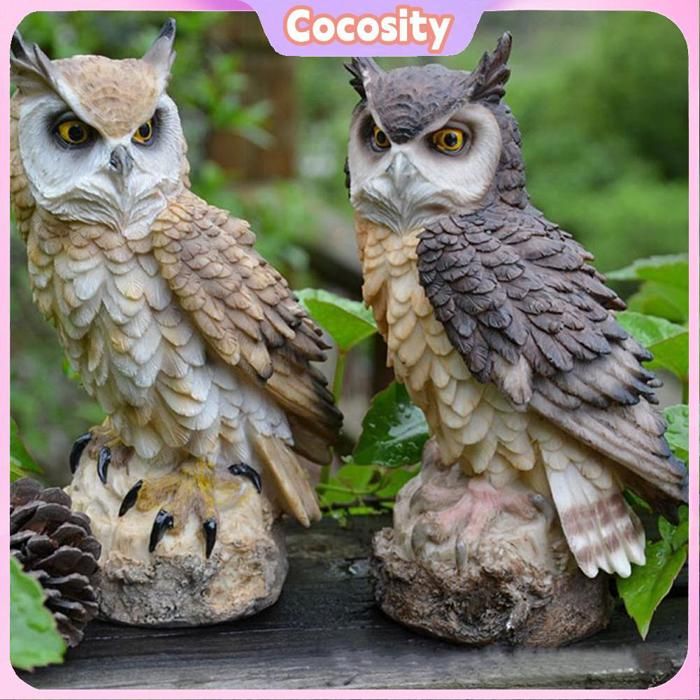 Statue De Jardin Hibou, Figurine De Hibou En Résine Ornements De Pelouse De Jardin Avec Lumières