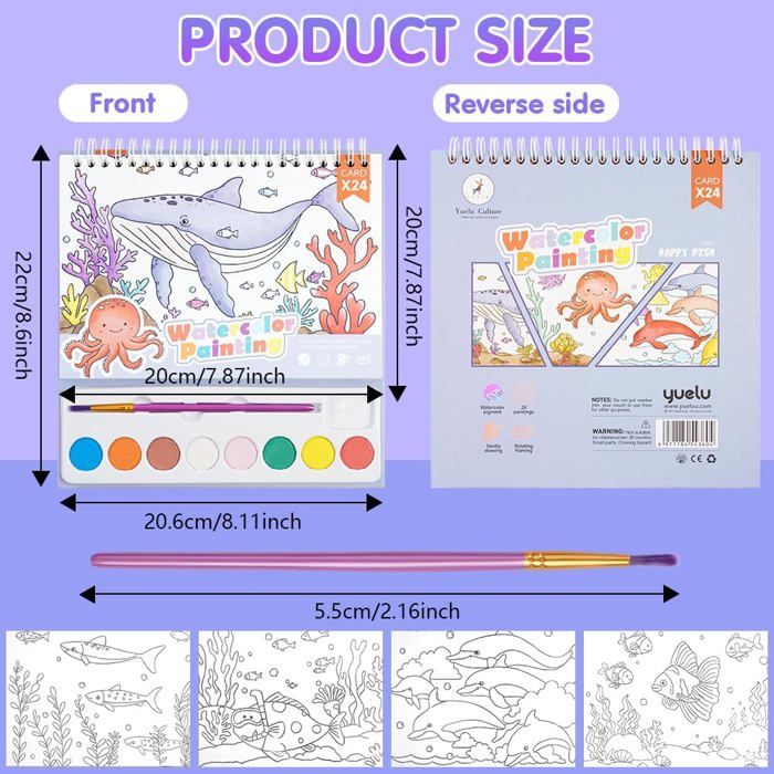 KutaKuta Cahier D'Exercices D'Aquarelle Premium - Set 12 Couleurs Avec Pinceau Inclus, Workbook Pour Adultes, Ados Et Enfants