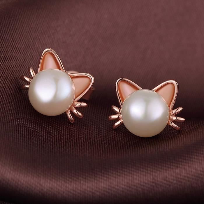 Boucles pour les oreilles chat et perle (argent) - Boucles d