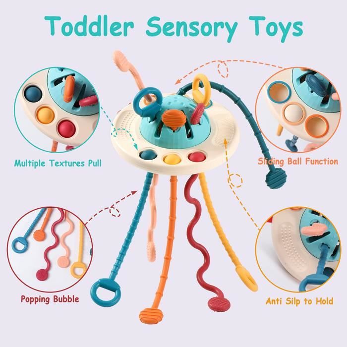 Jouet Montessori 1 An Avion à Tirer - Jeu Sensoriel Dentition, 6 Cordes Textures, En Silicone Sans BPA - 5