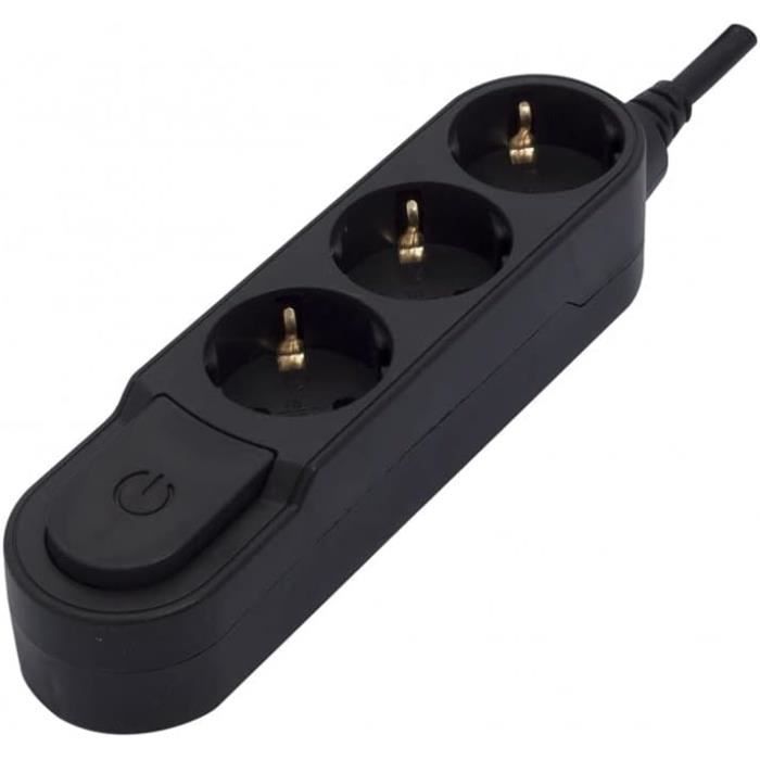 Multiprise 3 Prises 2P+T 16A Interrupteur 2 USB 1,50m Gris Noir -  Mr.Bricolage