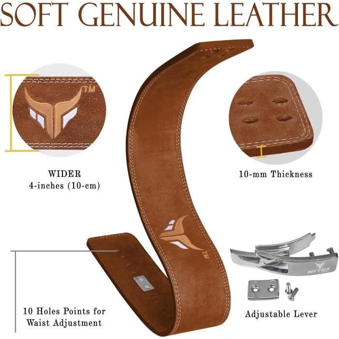 Ceinture De Musculation GripUp En Cuir Véritable – 10 Mm X 15 Cm, Boucle à Levier Chromée, Doublure Suède, Pour Squat, Deadlift Et Powerlifting
