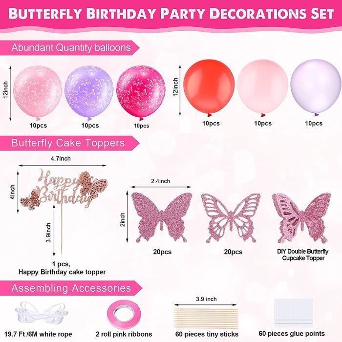 Anniversaire Papillon Fille 8 Ans Kit - Decoration Anniversaire Papillon, Ballon  Papillon Chiffre 8 Or, Happy Birthday Rose [N13393] - Cdiscount Maison