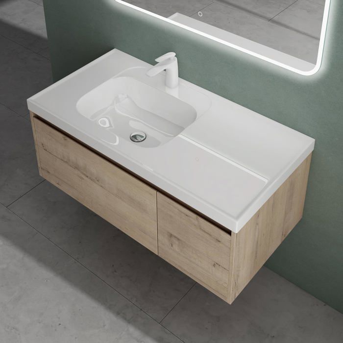 Meuble Salle De Bain Mai & Mai Chêne Avec Lavabo 60x50x40cm - Meuble Suspendu 1 Tiroir Soft-Close