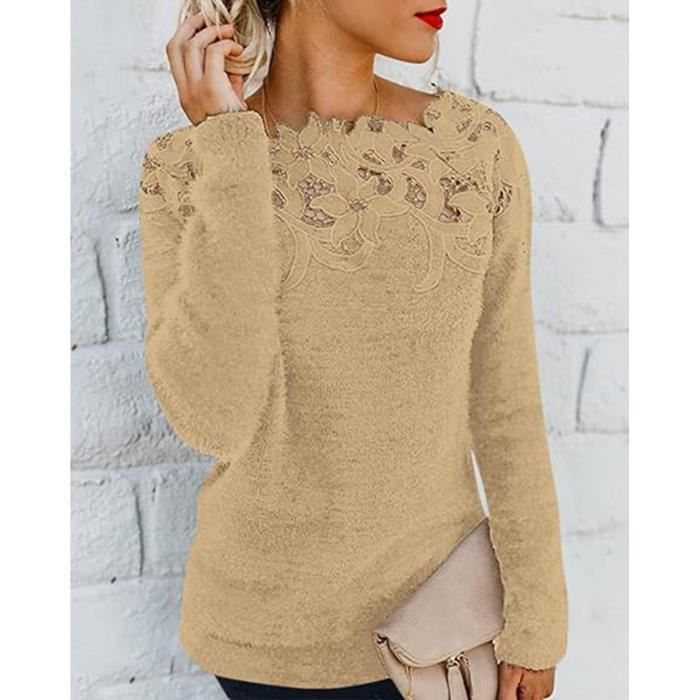 Pull Femme Hiver Chaud Chic Et Élégant Pullover Dentelle Sweat en