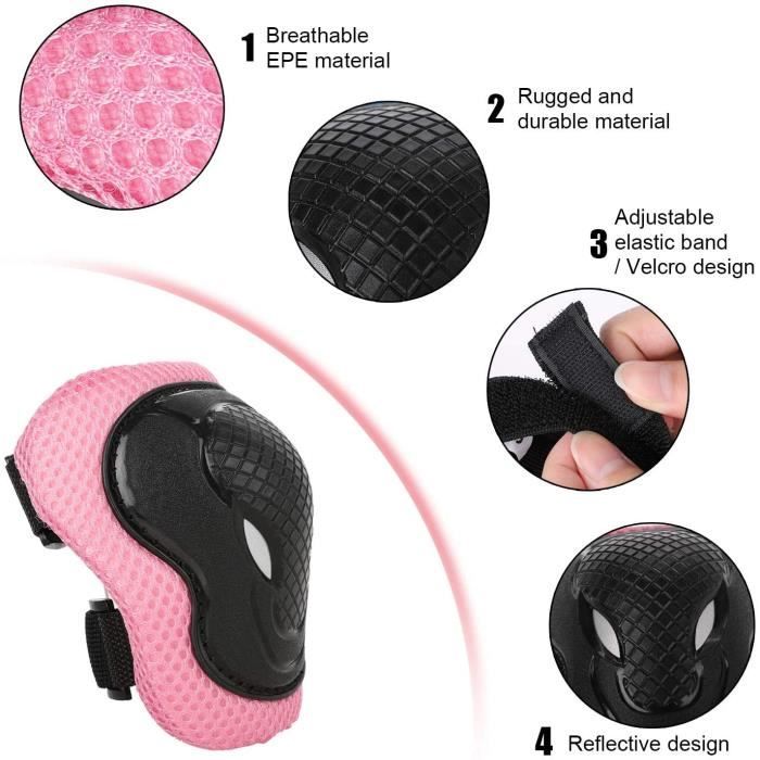Ensemble Protection Enfant Adulte 6 En 1 - Genouillères, Coudières Et Protège-Poignets Pour Vélo, Skate Et Scooter